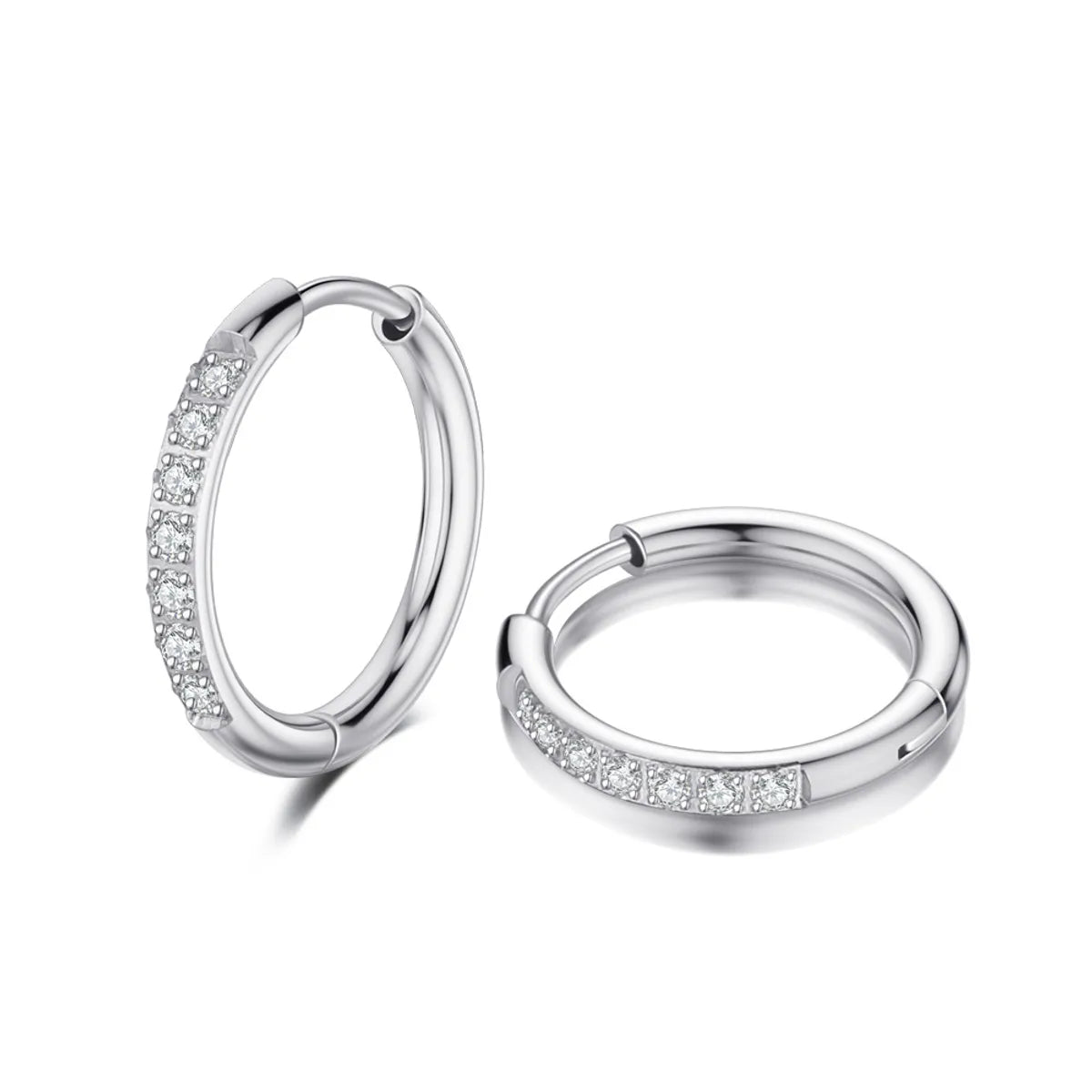 1 Piece Elegant Solid Color Inlay Stainless Steel Zircon Hoop Earrings