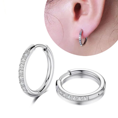 1 Piece Elegant Solid Color Inlay Stainless Steel Zircon Hoop Earrings