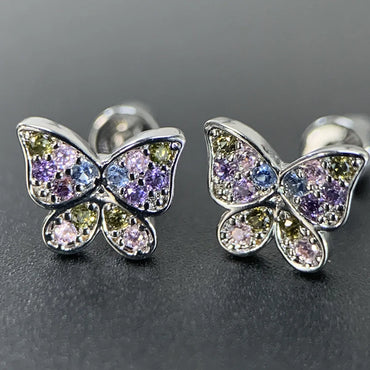 1 Piece Elegant Sweet Heart Shape Butterfly Inlay Copper Zircon Ear Studs