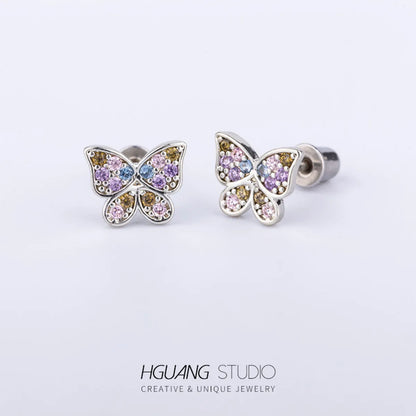 1 Piece Elegant Sweet Heart Shape Butterfly Inlay Copper Zircon Ear Studs