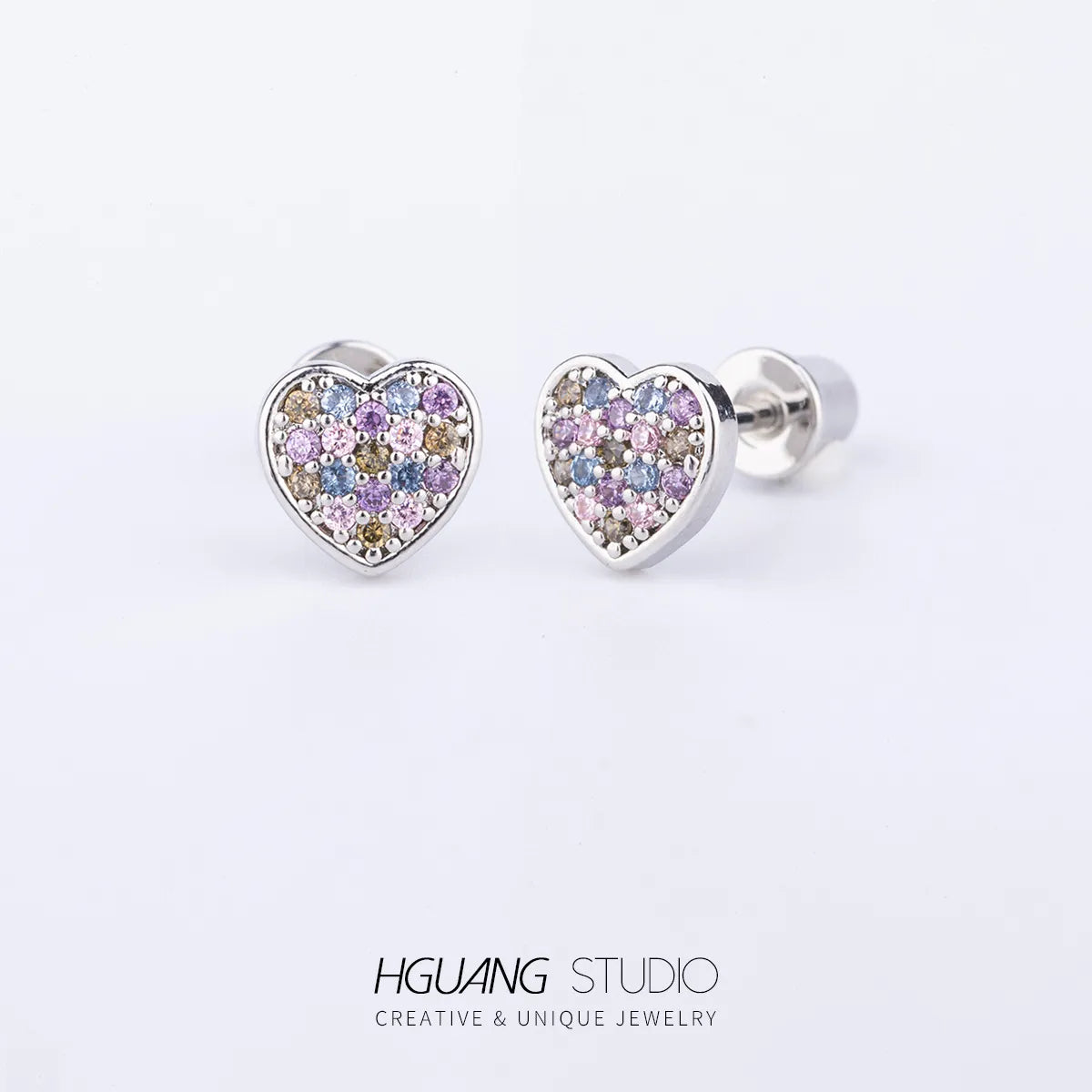 1 Piece Elegant Sweet Heart Shape Butterfly Inlay Copper Zircon Ear Studs