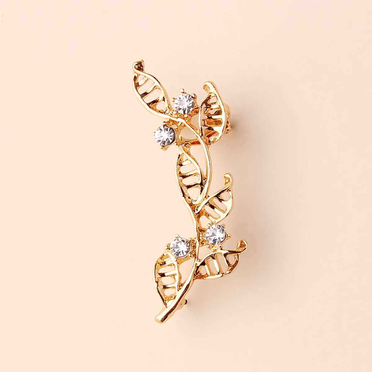 1 Piece Elegant Sweet Leaves Inlay Alloy Rhinestones Gold Plated Ear Studs