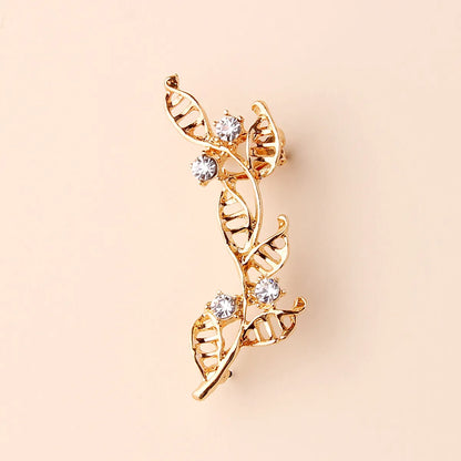 1 Piece Elegant Sweet Leaves Inlay Alloy Rhinestones Gold Plated Ear Studs