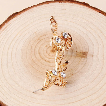 1 Piece Elegant Sweet Leaves Inlay Alloy Rhinestones Gold Plated Ear Studs