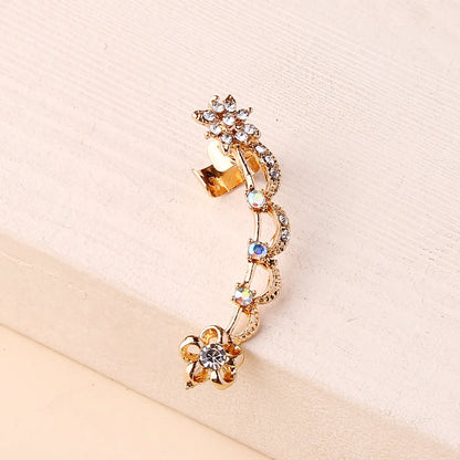 1 Piece Elegant Sweet Shiny Flower Inlay Zinc Alloy Rhinestones Gold Plated Ear Cuffs