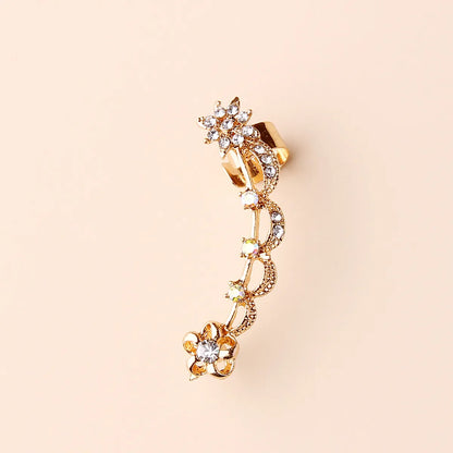 1 Piece Elegant Sweet Shiny Flower Inlay Zinc Alloy Rhinestones Gold Plated Ear Cuffs