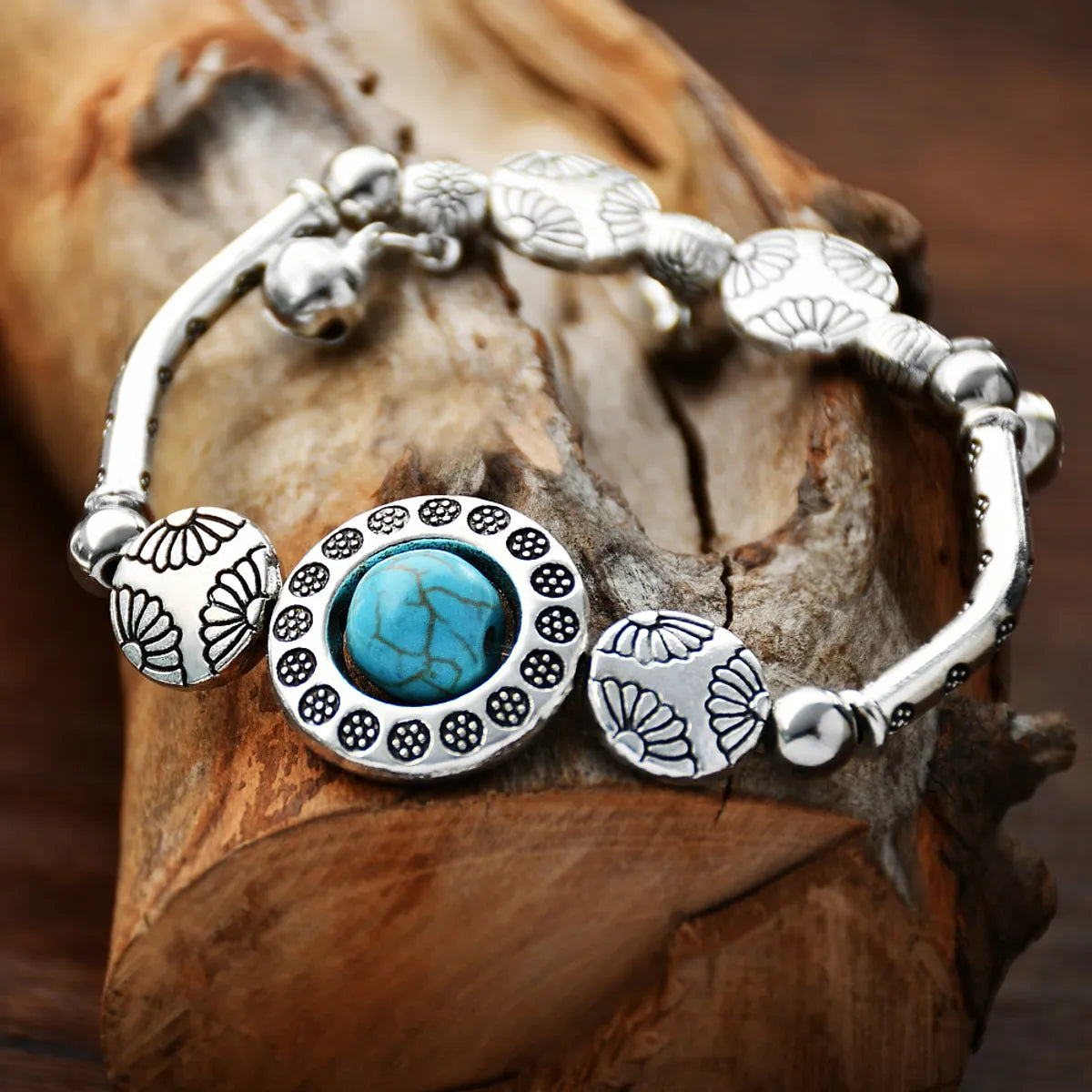 1 Piece Ethnic Style Bell Alloy Turquoise Plating Women's Bracelets