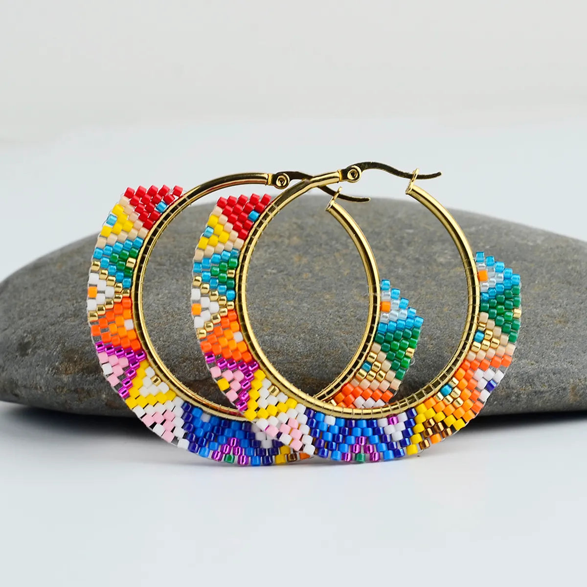 1 Piece Ethnic Style Bohemian Roman Style Round 304 Stainless Steel Glass 18K Gold Plated Hoop Earrings