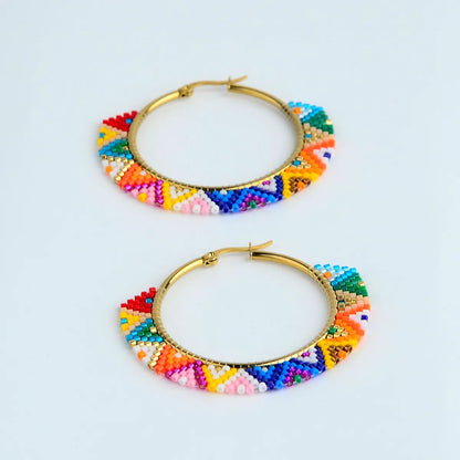 1 Piece Ethnic Style Bohemian Roman Style Round 304 Stainless Steel Glass 18K Gold Plated Hoop Earrings