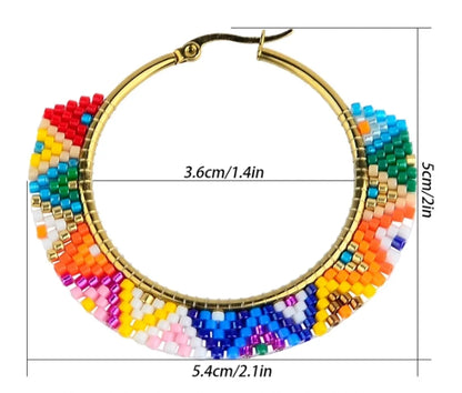 1 Piece Ethnic Style Bohemian Roman Style Round 304 Stainless Steel Glass 18K Gold Plated Hoop Earrings