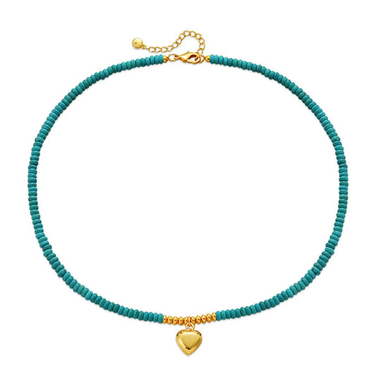 1 Piece Ethnic Style Heart Shape Turquoise Copper Plating Necklace