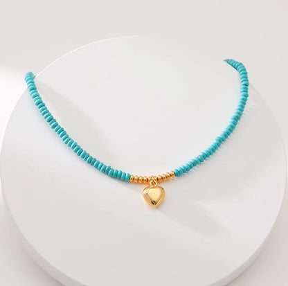 1 Piece Ethnic Style Heart Shape Turquoise Copper Plating Necklace