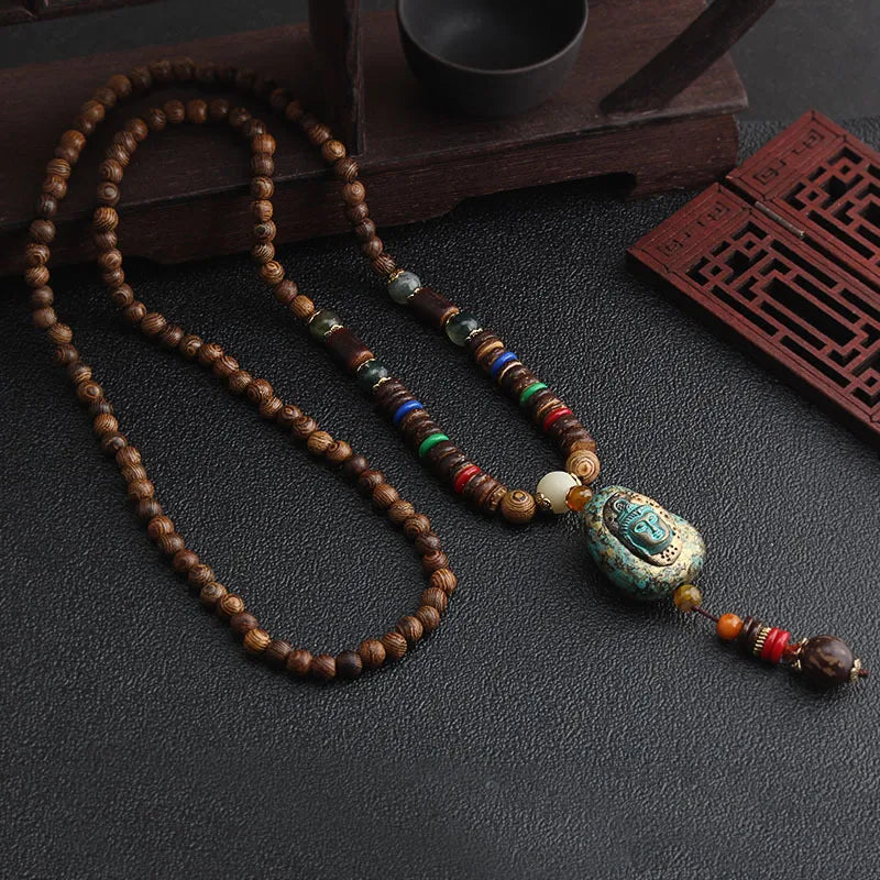 1 Piece Ethnic Style Round Wood Soft Clay Copper Beaded Unisex Necklace