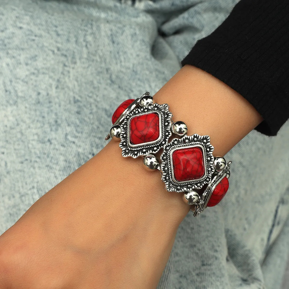 1 Piece Ethnic Style Square Alloy Inlay Turquoise Women's Bracelets