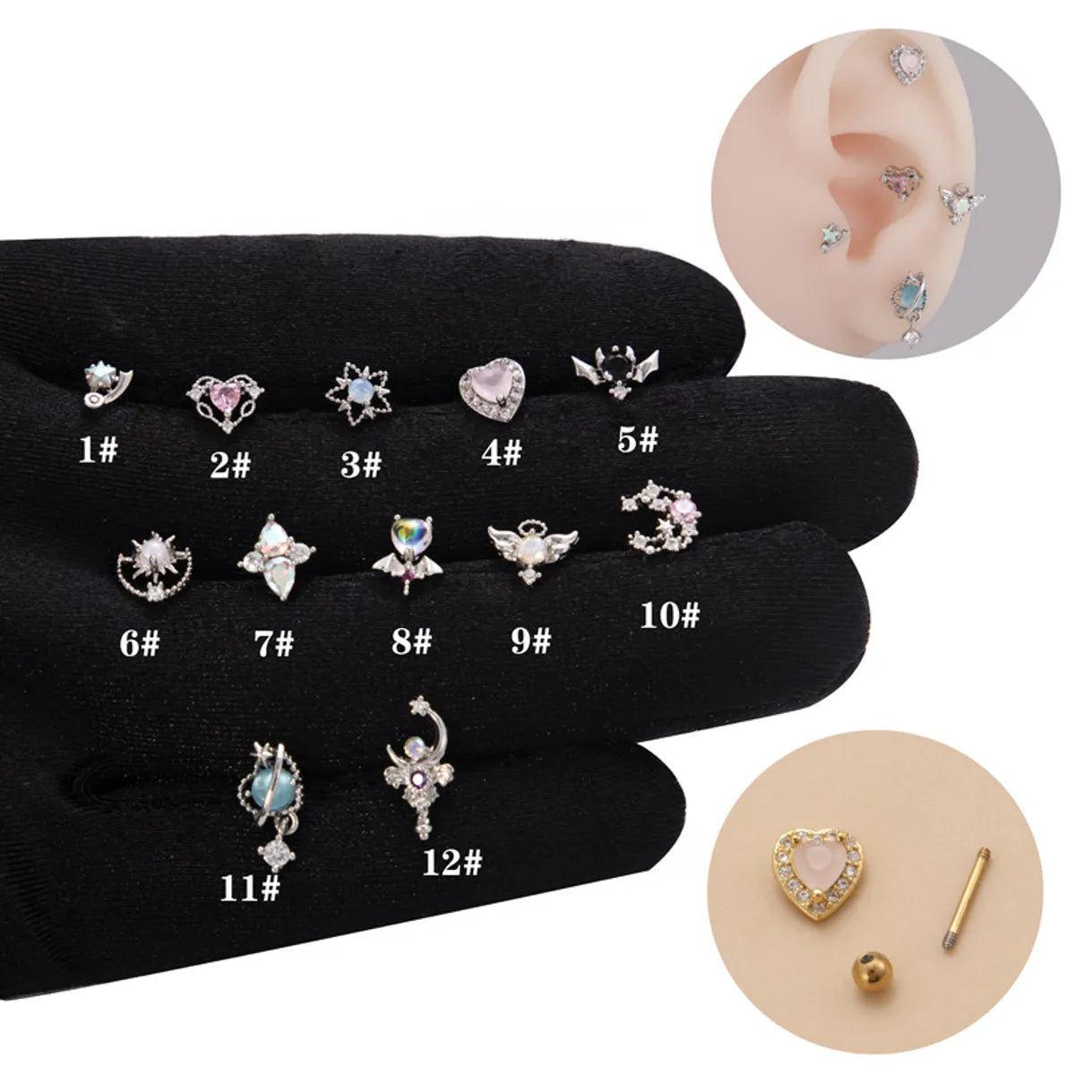 1 Piece Ethnic Style Star Heart Shape Plating Inlay Stainless Steel Copper Zircon Ear Studs