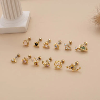 1 Piece Ethnic Style Star Heart Shape Plating Inlay Stainless Steel Copper Zircon Ear Studs