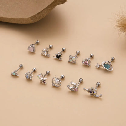 1 Piece Ethnic Style Star Heart Shape Plating Inlay Stainless Steel Copper Zircon Ear Studs