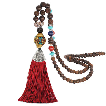 Ethnic Style Tassel Beaded Alloy Inlay Turquoise Women'S Sweater Chain