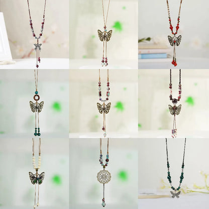 1 Piece Ethnic Style Tassel Butterfly Alloy Mixed Materials Knitting Women's Necklace