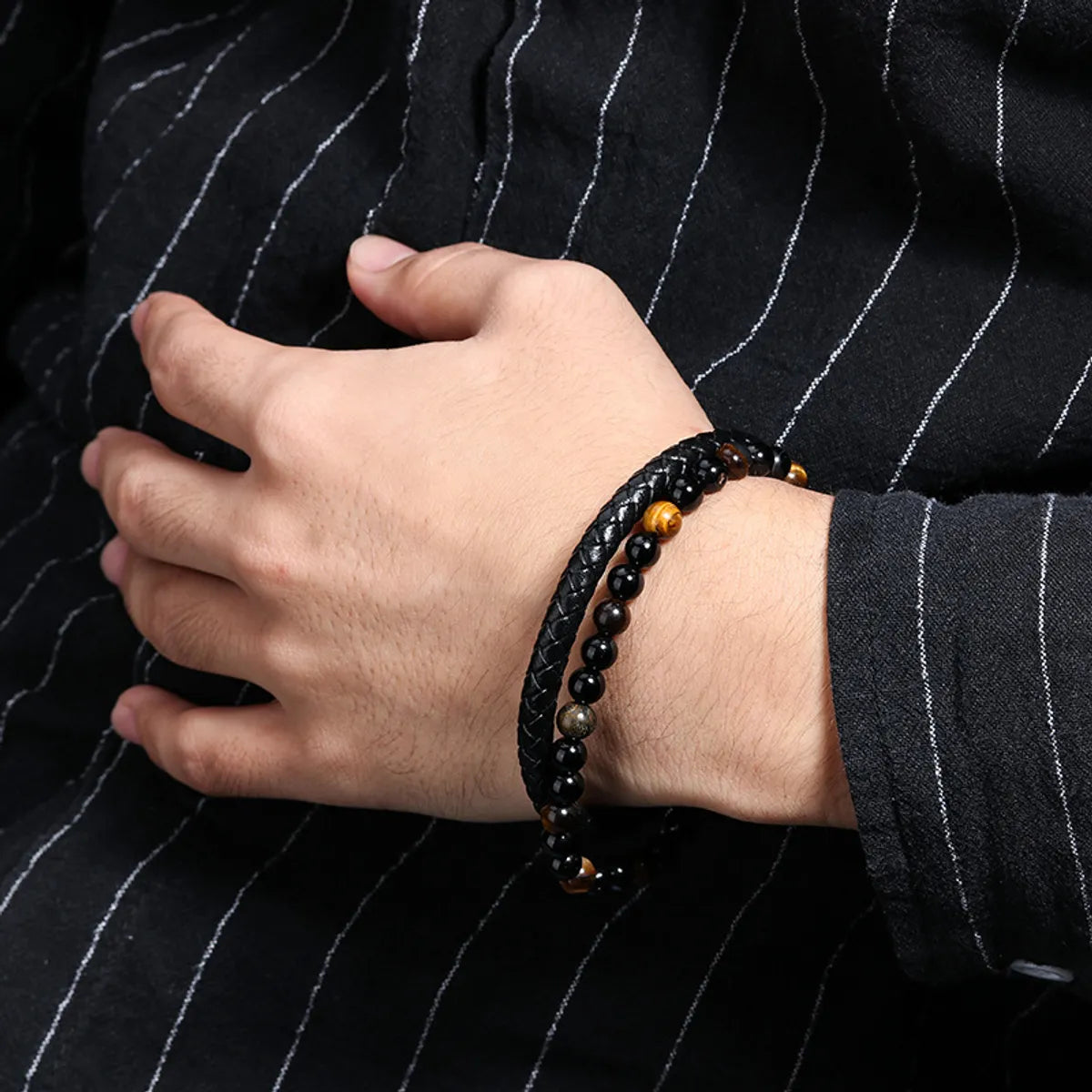 1 Piece Ethnic Style Twist Alloy Natural Stone Volcanic Rock Men'S Bracelets