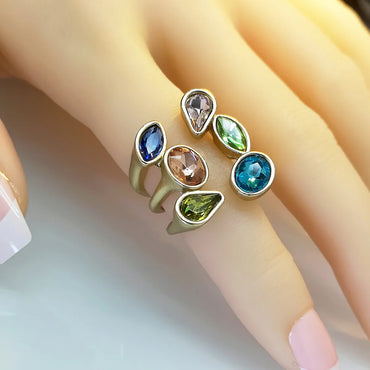 Exaggerated Oval Water Droplets Alloy Plating Inlay Artificial Gemstones Gold Plated Women'S Open Ring