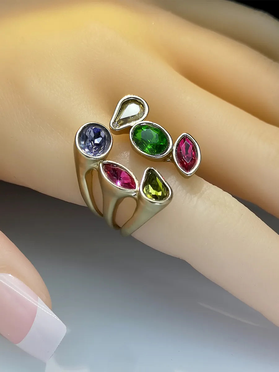 Exaggerated Oval Water Droplets Alloy Plating Inlay Artificial Gemstones Gold Plated Women'S Open Ring