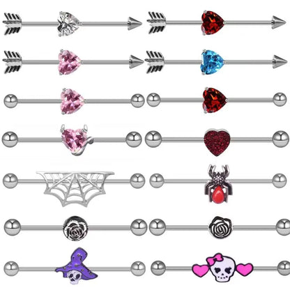 1 Piece Exaggerated Punk Cool Style Heart Shape Skull Plating Inlay Stainless Steel Alloy Copper Rhinestones Zircon White Gold Plated Ear Studs