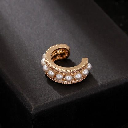 1 Piece Fairy Style C Shape Plating Inlay Copper Pearl Zircon Gold Plated Silver Plated Ear Clips