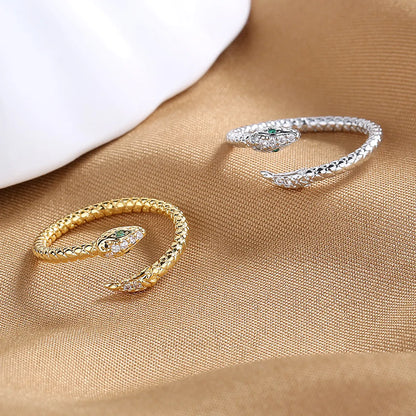 1 Piece Fashion Animal Snake Copper Inlay Zircon Open Ring