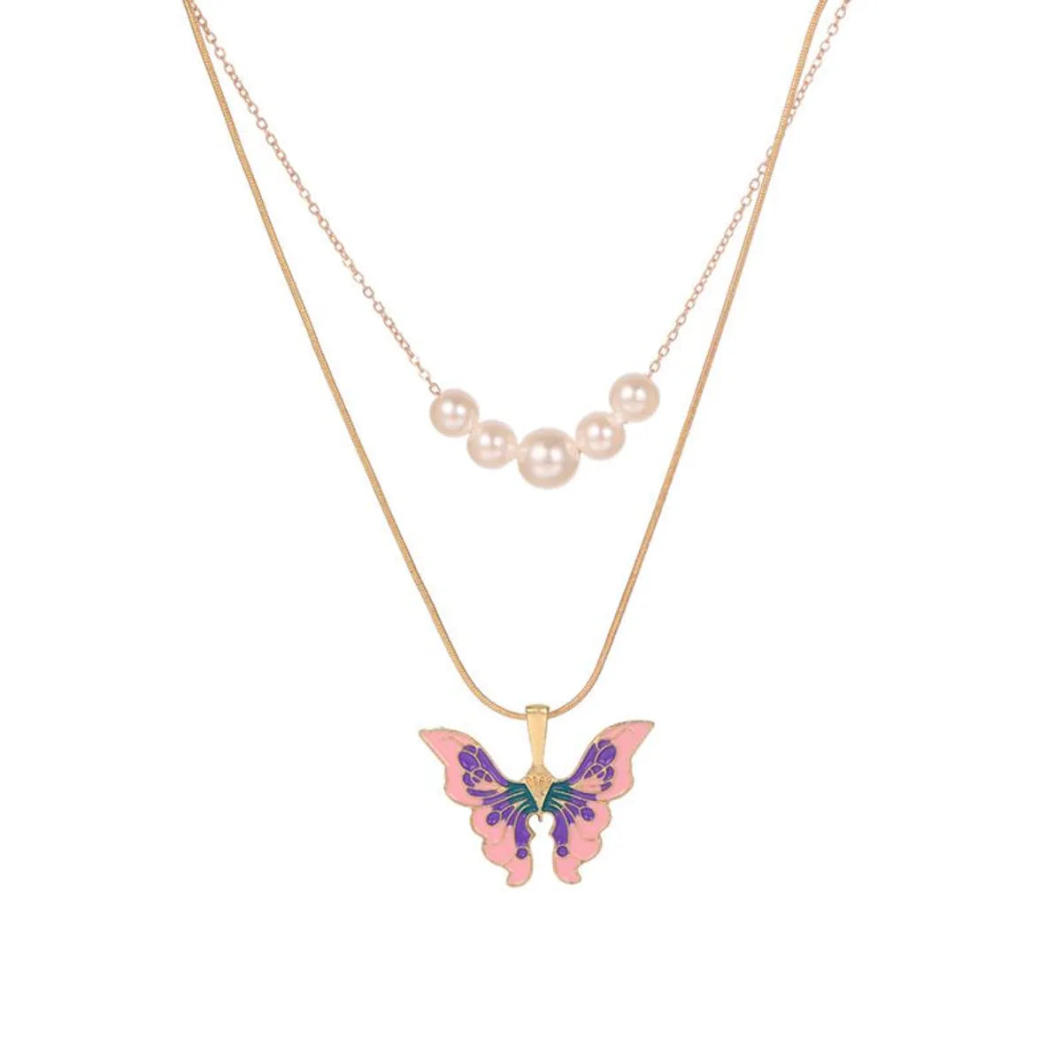 1 Piece Fashion Butterfly Alloy Pearl Women'S Layered Necklaces