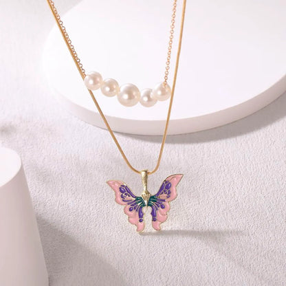 1 Piece Fashion Butterfly Alloy Pearl Women'S Layered Necklaces