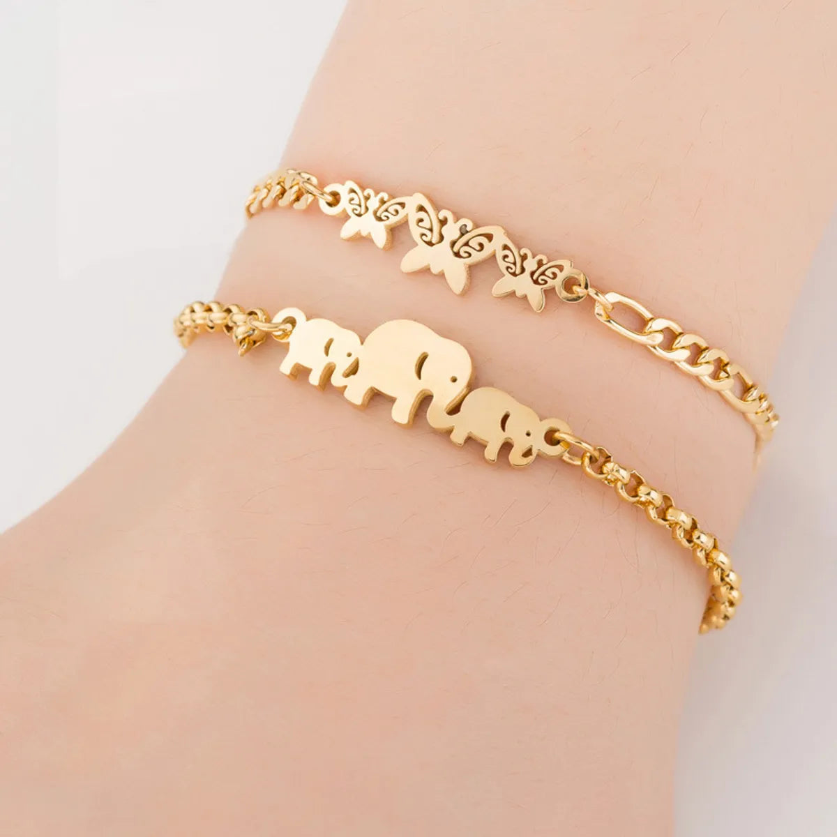 Fashion Butterfly Elephant 201 Stainless Steel 18K Gold Plated Bracelets In Bulk