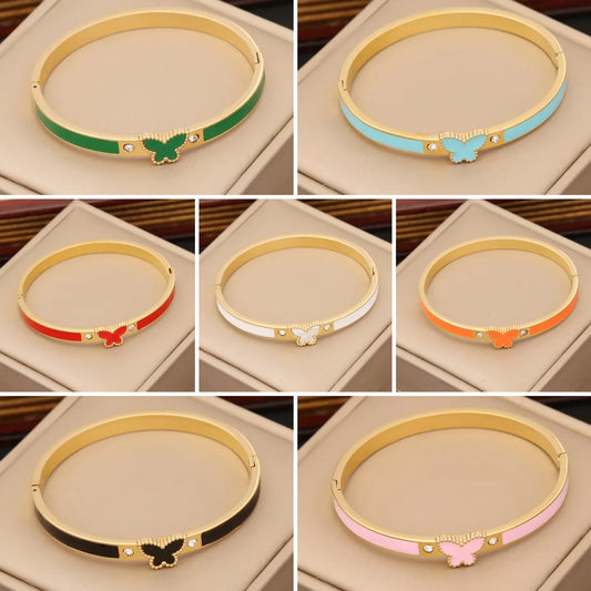 1 Piece Fashion Butterfly Stainless Steel Enamel Inlay Zircon Bangle