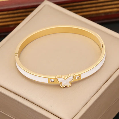 1 Piece Fashion Butterfly Stainless Steel Enamel Inlay Zircon Bangle