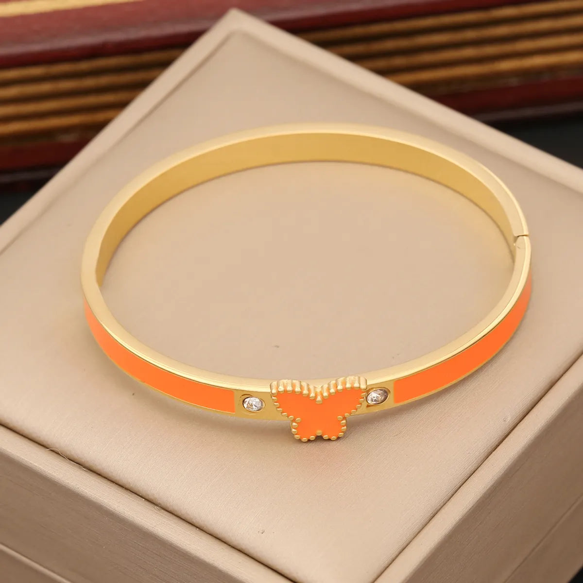 1 Piece Fashion Butterfly Stainless Steel Enamel Inlay Zircon Bangle