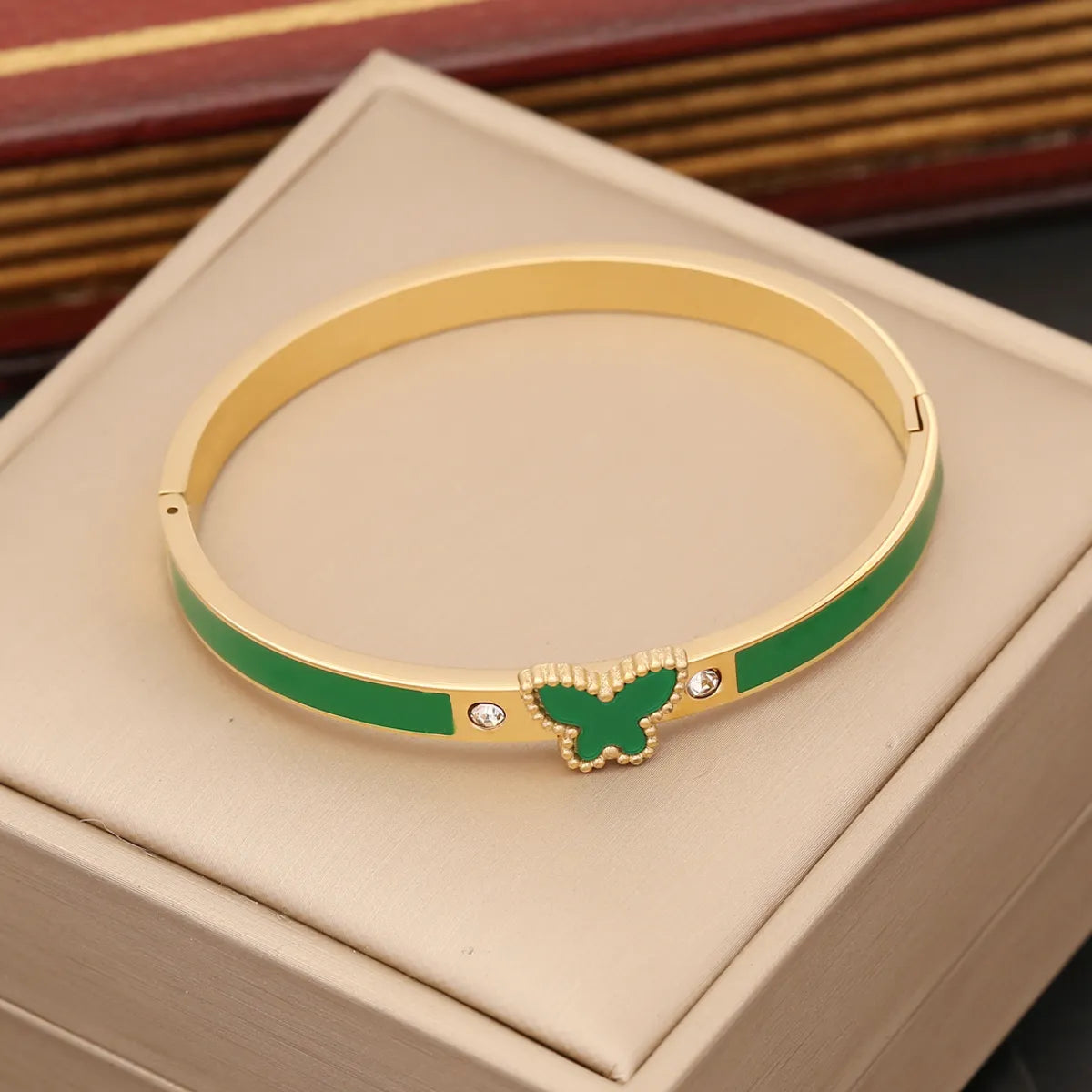 1 Piece Fashion Butterfly Stainless Steel Enamel Inlay Zircon Bangle