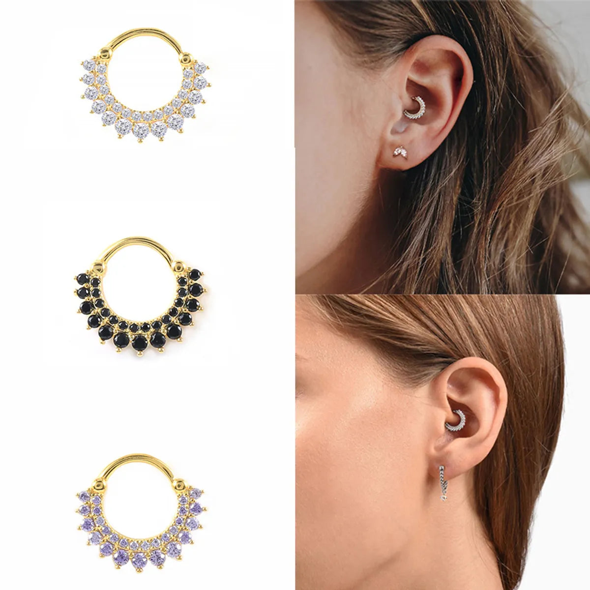 1 Piece Fashion Circle Silver Plating Inlay Zircon Nose Ring