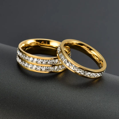 Fashion Circle Stainless Steel Polishing Plating Inlay Zircon Gold Plated Rings