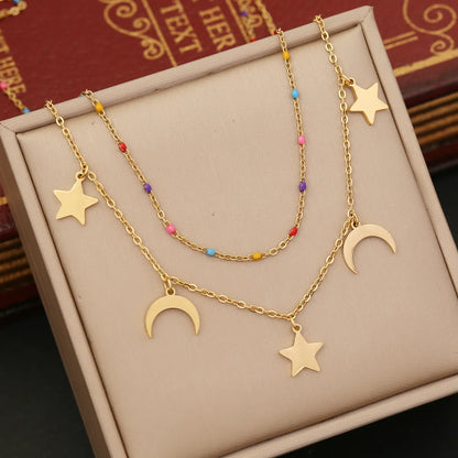 Wholesale Fashion Commute Cross Heart Shape Stainless Steel Plating 18K Gold Plated Layered Necklaces