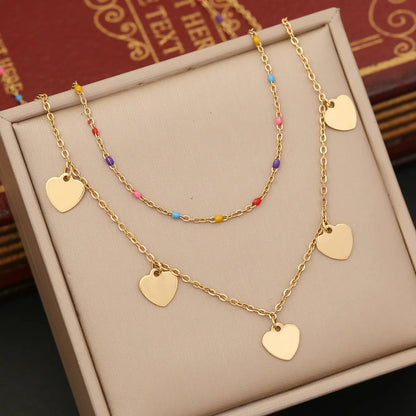 Wholesale Fashion Commute Cross Heart Shape Stainless Steel Plating 18K Gold Plated Layered Necklaces