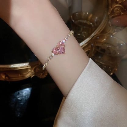 Fashion Commute Heart Shape Alloy Plating Metal Inlay Zircon 14k Gold Plated Women's Bracelets