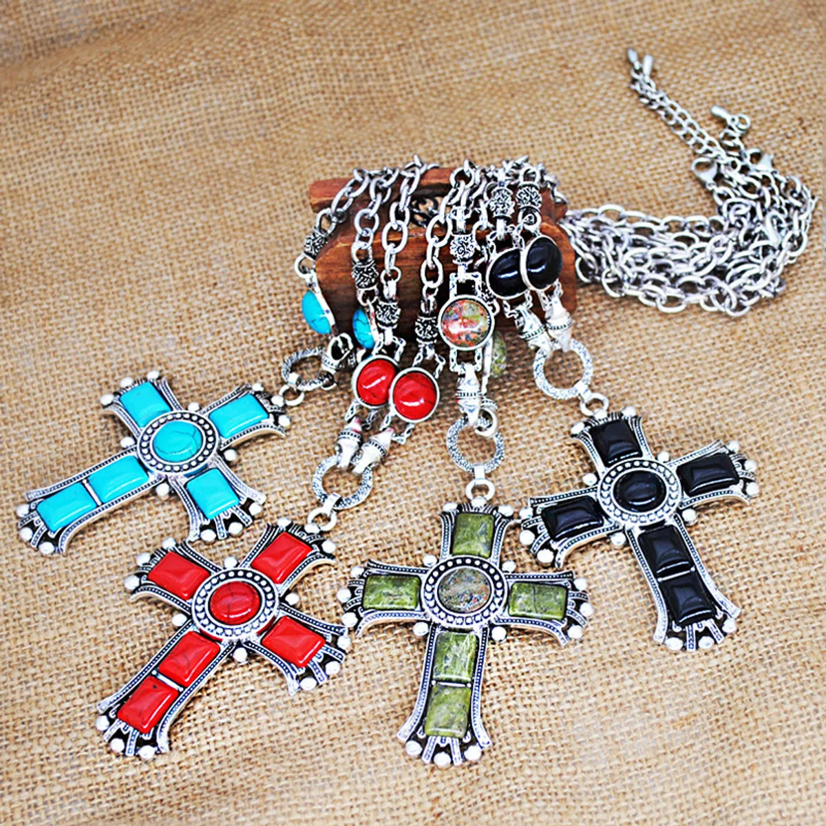 1 Piece Fashion Cross Alloy Inlay Turquoise Women'S Pendant Necklace