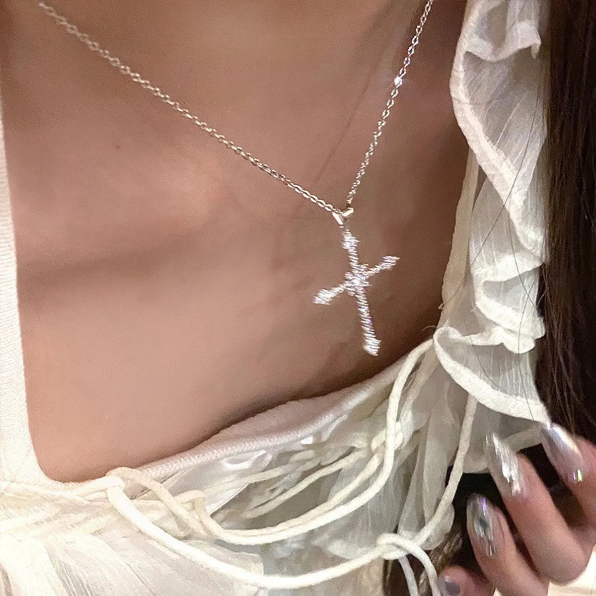 1 Piece Fashion Cross Alloy Inlay Zircon Women's Pendant Necklace