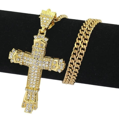 1 Piece Fashion Cross Metal Inlay Rhinestones Unisex Pendant Necklace