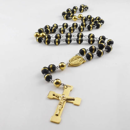 1 Piece Fashion Cross Stainless Steel Silica Gel Beaded Pendant Necklace