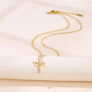 1 Piece Fashion Cross Stainless Steel Titanium Steel Plating Inlay Zircon Pendant Necklace