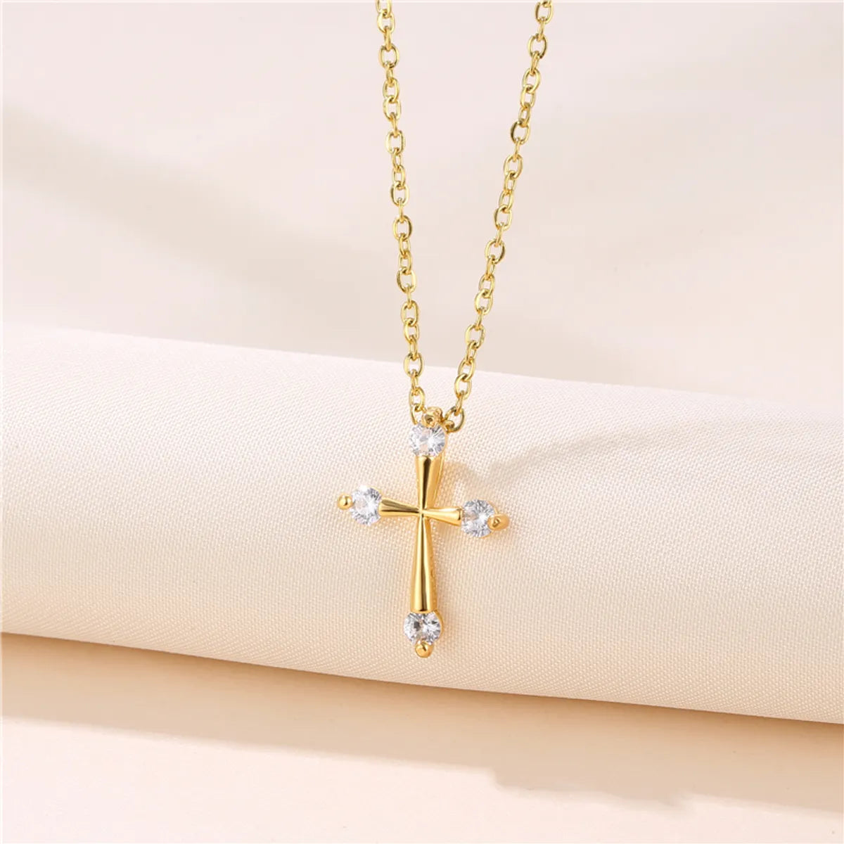 1 Piece Fashion Cross Stainless Steel Titanium Steel Plating Inlay Zircon Pendant Necklace