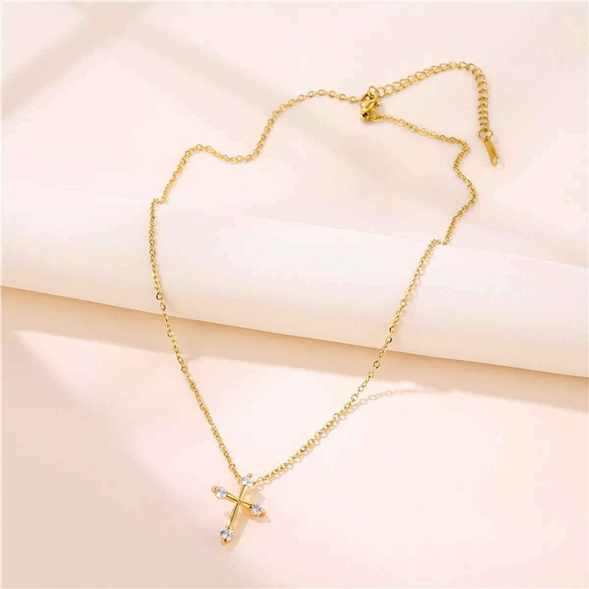 1 Piece Fashion Cross Stainless Steel Titanium Steel Plating Inlay Zircon Pendant Necklace