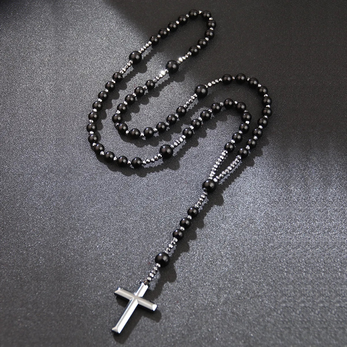 1 Piece Fashion Cross Stone Tiger Eye Obsidian Beaded Unisex Sweater Chain