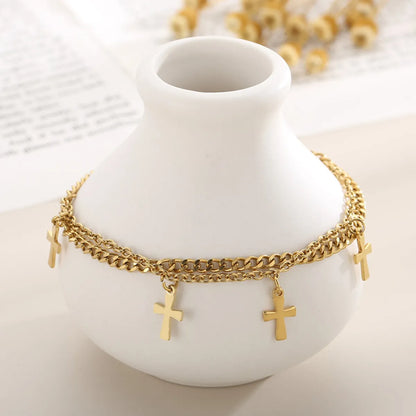 1 Piece Fashion Cross Titanium Steel Plating 18k Gold Plated Women's Anklet